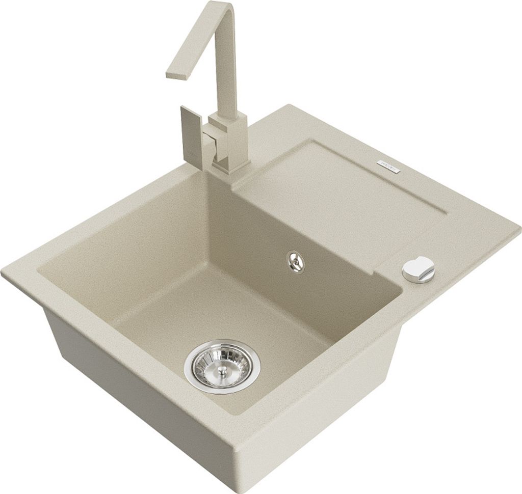 Mexen Enzo 1 Becken-Granitspüle mit Abtropffläche und Mischbatterie Rita, Beige - 6506-69-670300-69