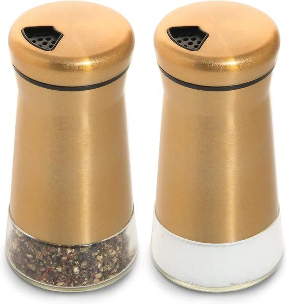 Salière et poivrière en cuivre avec orifices réglables et fond verre