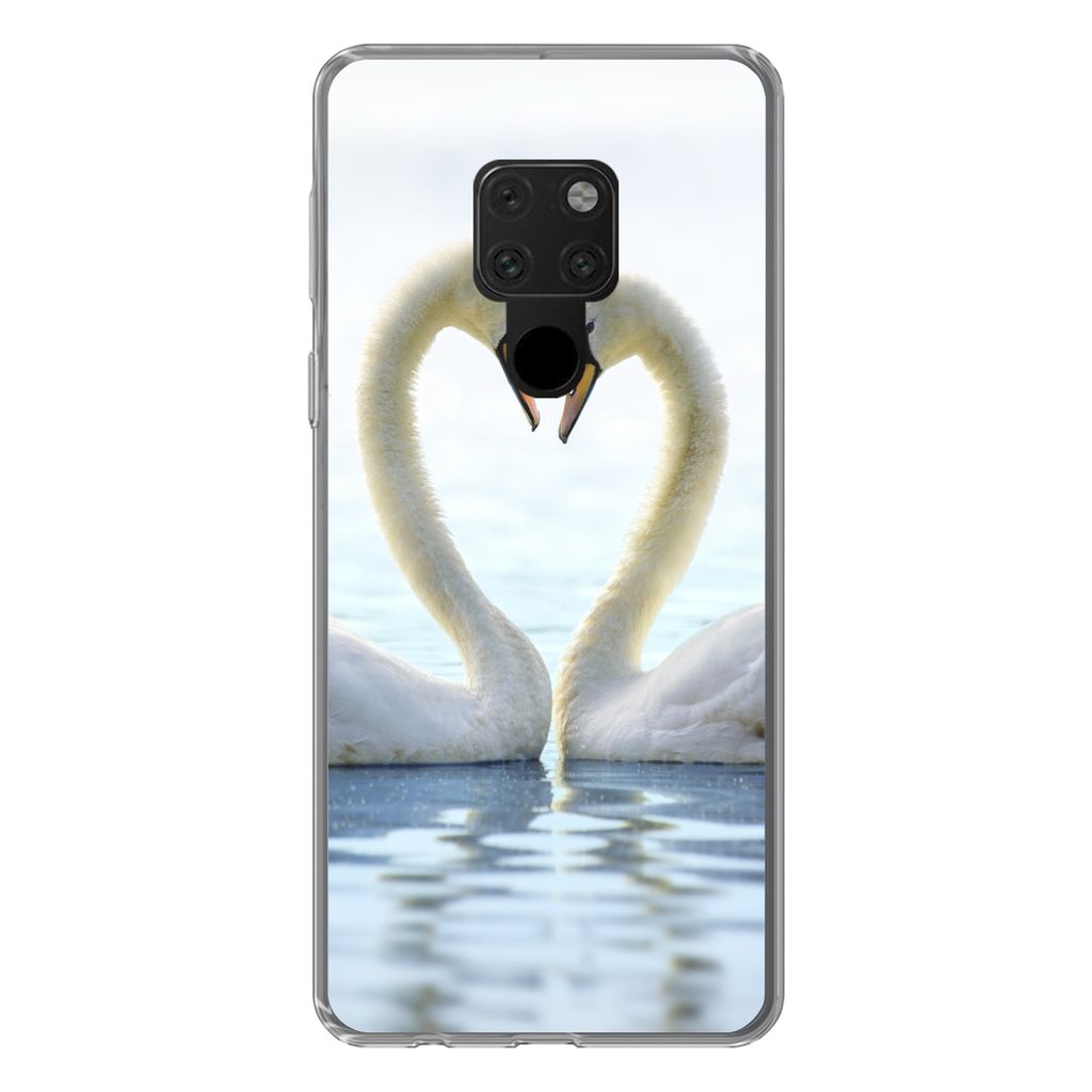 MuchoWow Handyhülle Schutzhülle Hülle für Huawei P40 Lite Schwäne - Herz - Ehepaar Silikon Softcase Handy Hülle - Handy