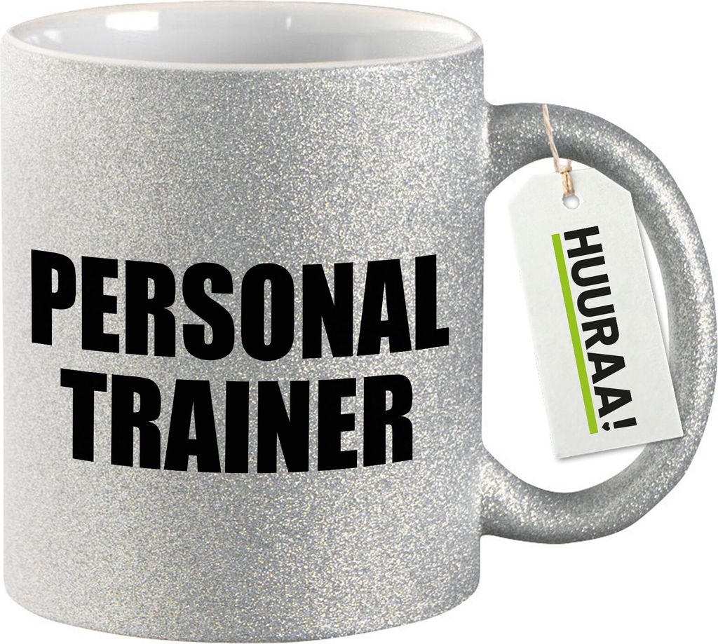 Huuraa Glitzertasse Personal Trainer Training 330ml Silber Keramik Kaffeebecher Geschenkidee