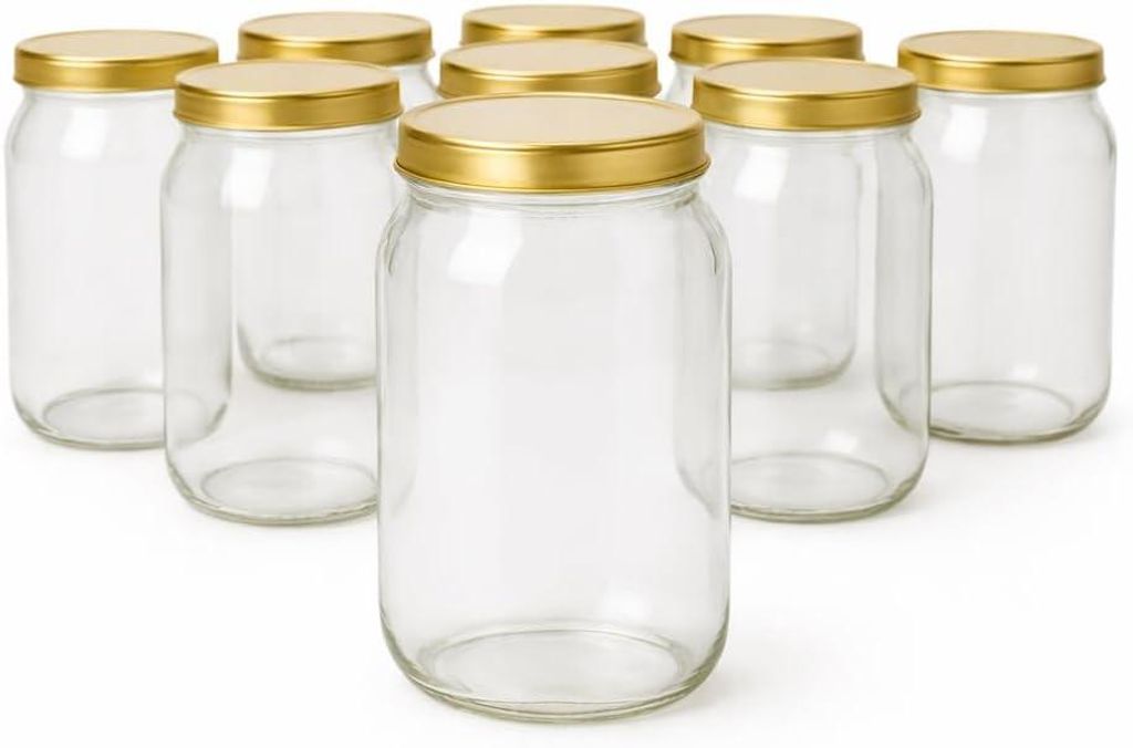MIKONI 24 Stück Einweckgläser 900 ml mit Gold Deckel