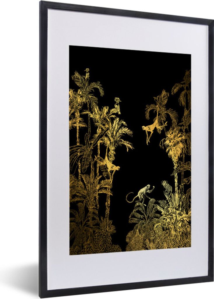 MuchoWow Gerahmtes Poster Dschungel - Affe - Gold 40x60 cm - Poster mit Schwarzem Bilderrahmen Wandposter Rahmen Foto Bilder - Poster in Rahmen