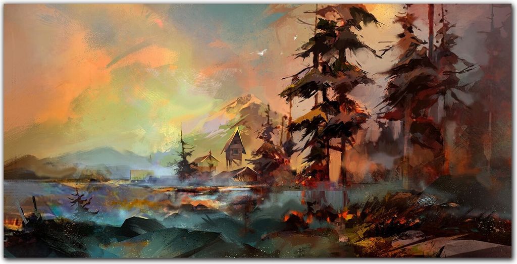 Coloray - Bild aus Glas - Glasbilder - 100 x 50 cm - Gehärtetes Glas Glasblock mit Bild Küche Wohnzimmer Wanddekoration Dekoration - Malerei Dorf...