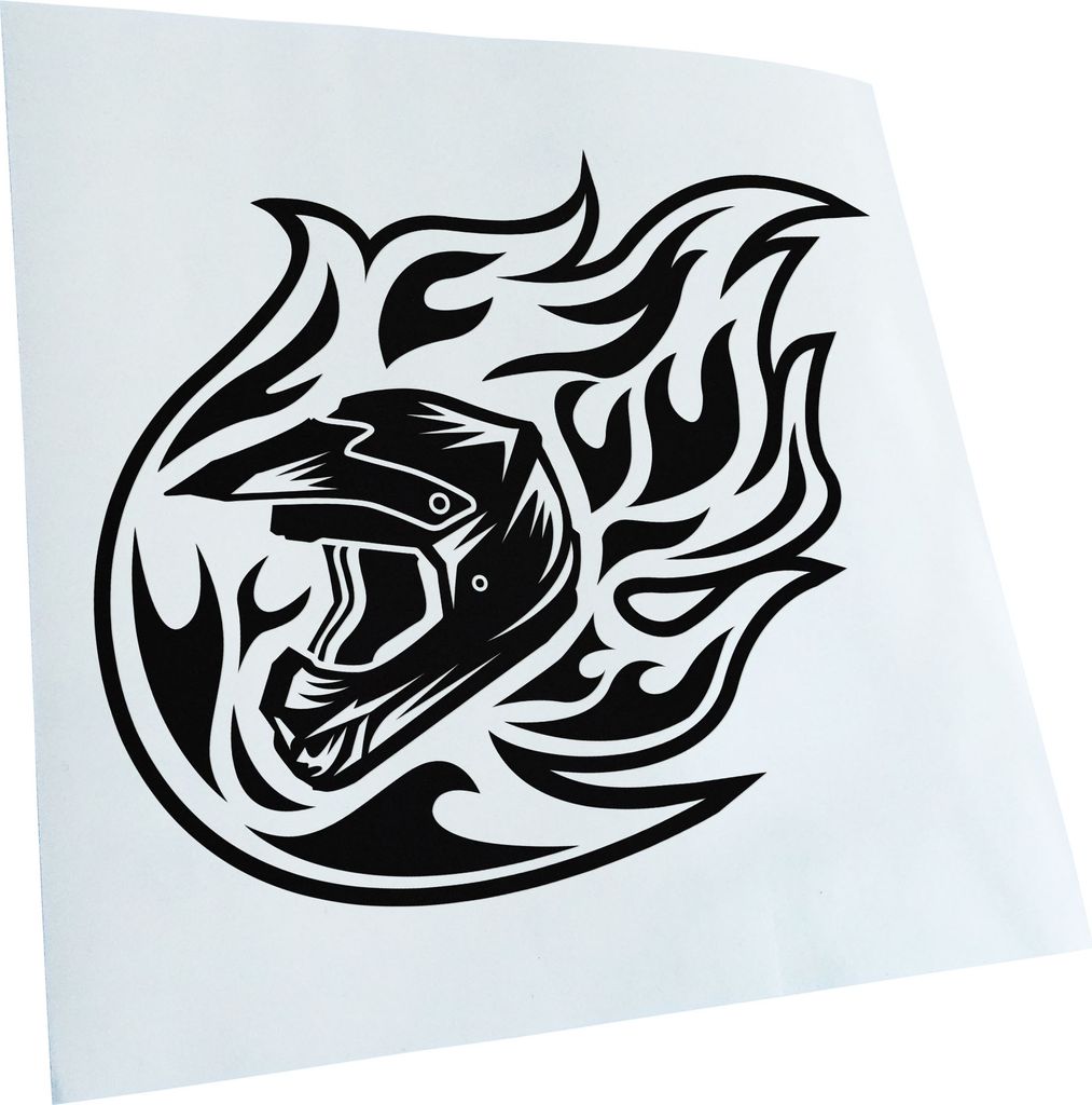 Kiwistar - Autoaufkleber - Motocross Helm Flammen - Schwarz - 40x33cm - Aufkleber für Auto, Laptop, Fahrrad, LKW, Motorrad mehrfarbig JDM Decal Ra...