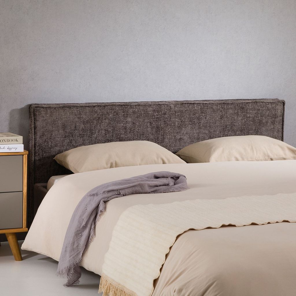 Kopfteil ELOWA 160cm in grau - gepolstertes Headboard mit hochwertigem Stoffbezug weich, Bettrückwand, gemütliches Bettkopfteil