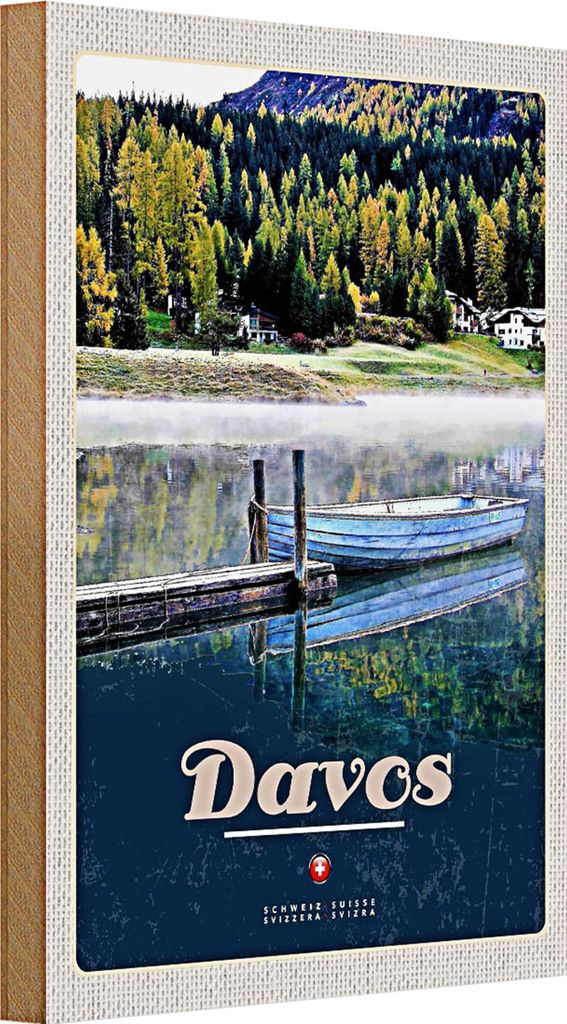 Holzschild Reise 20x30cm Davos Schweiz See Wanderung Urlaub