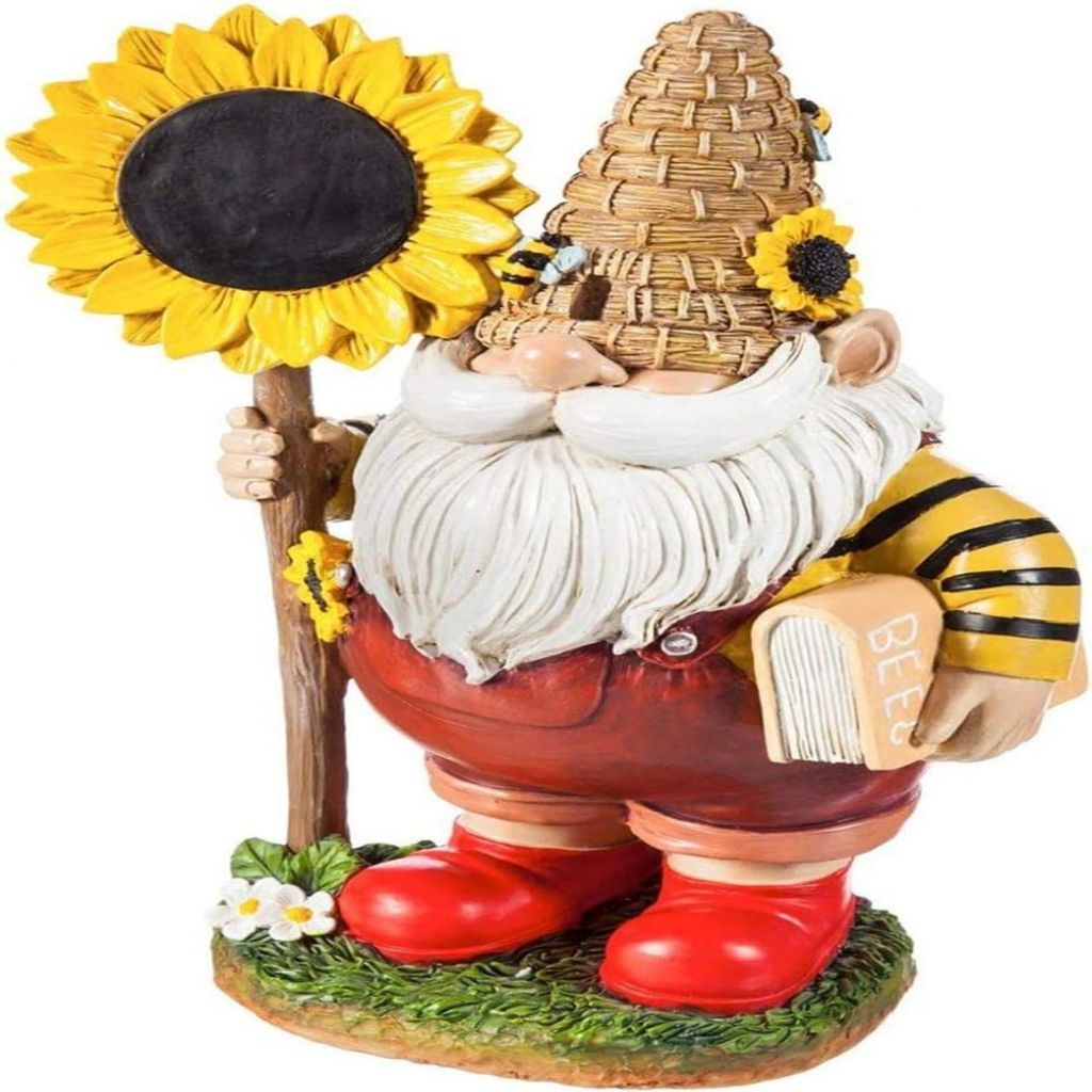 Zwergenstatue zum Weltbienentag, Außendekoration, Feengarten, Hummel, Sonnenblume, Gartenzwerg, Harzstatue, Gartenzwerg-Dekoration, 15,5 x 7 x 6 cm