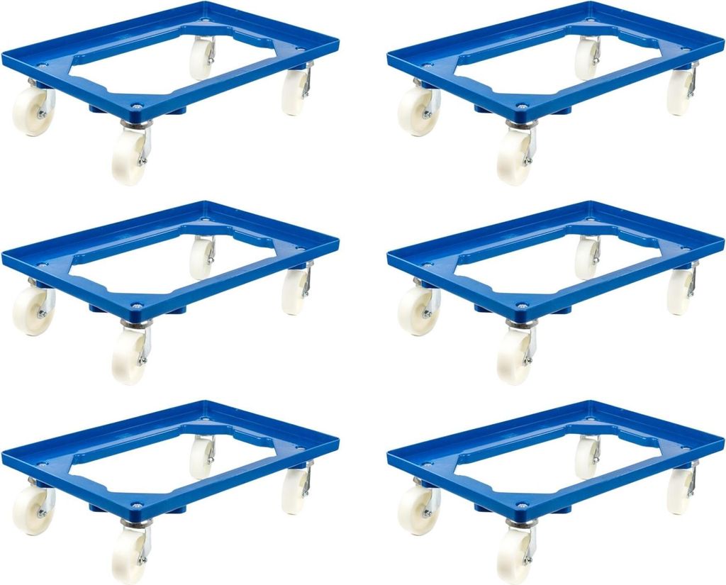SparSet 6x Transportroller für Euroboxen 60x40cm mit Kunststoffräder blau | Offenes Deck | 2 Lenkrollen & 2 Bremsrollen | Traglast 300kg | Kisten...