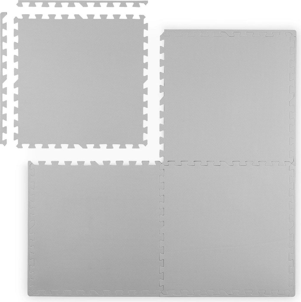 Four interlocking foam puzzle mats are arranged in a 2x2 grid, with one mat slightly offset to the top left.