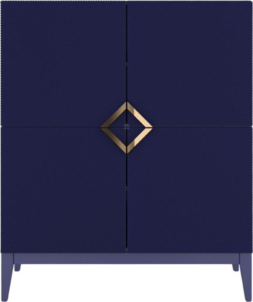 Demi Kommode Mit Gefrästen Fronten / Massive Buche / Hochschrank Mit 4 Türen / Highboard Mit Dekorativen Fronten Und Goldgriffen / 100 Cm / Marin...