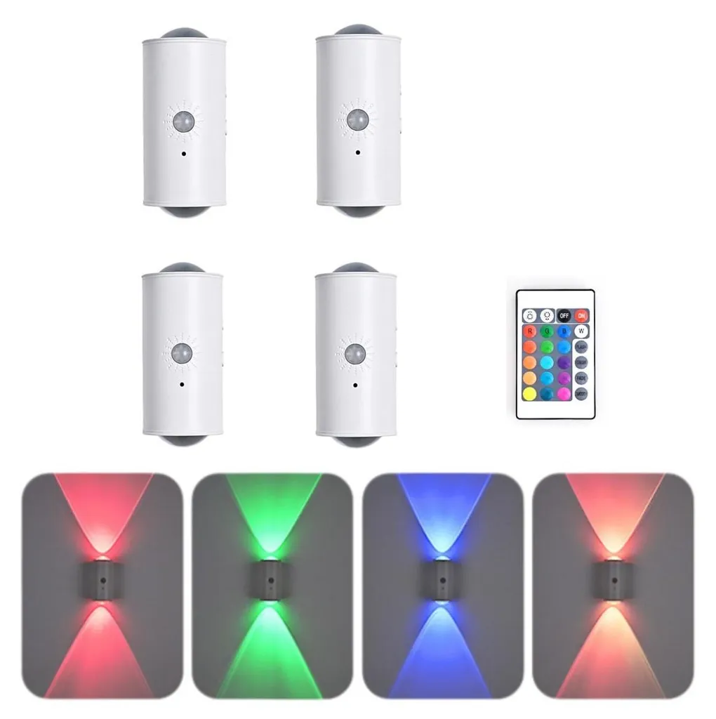 Lot de 4 Appliques Murales Blanches à Double Sortie Lumineuse et Capteur