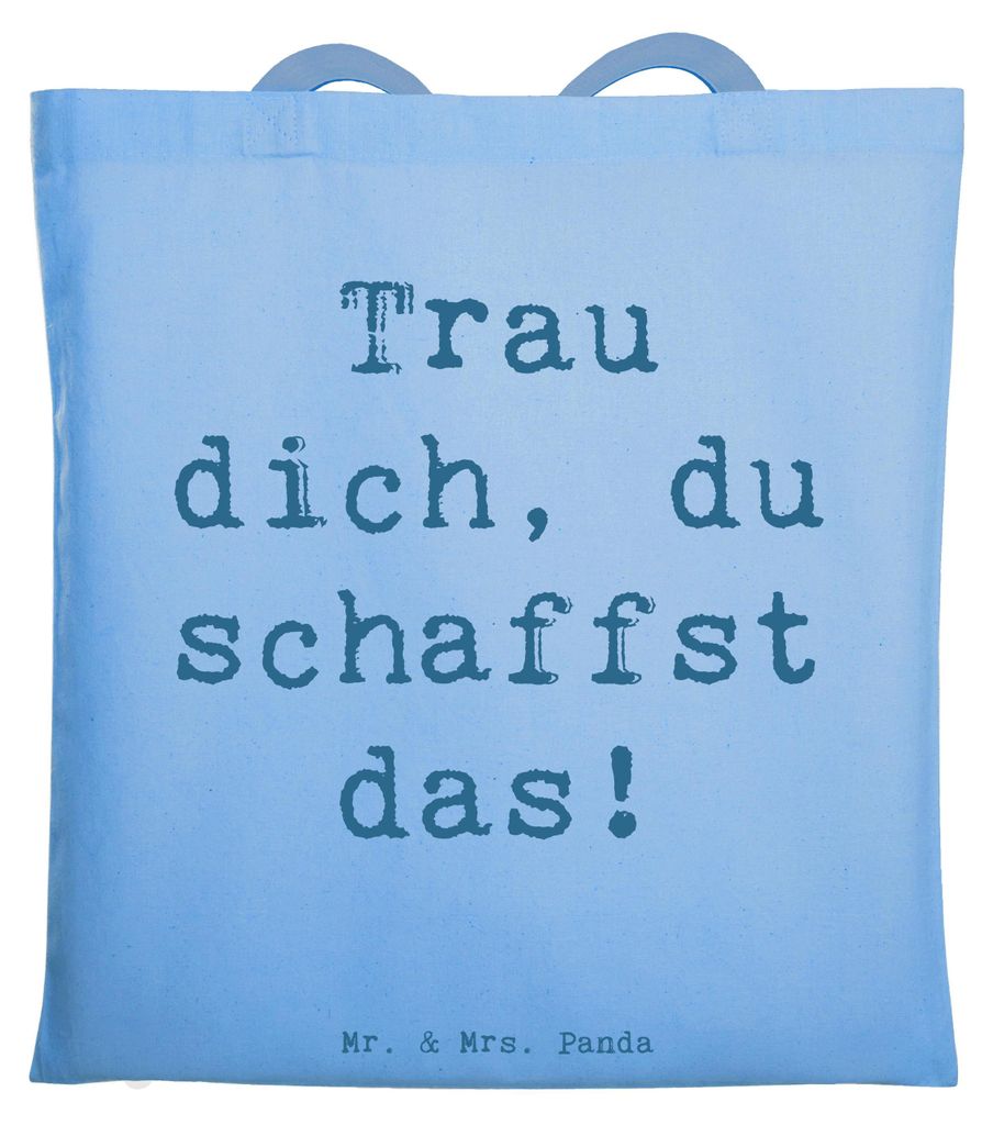 Mr. & Mrs. Panda Shopping Tasche Spruch Angst überwinden - Sky Blue - Geschenk, Tote Bag, Trau dich, Jutetasche, Selbstvertrauen, Mut, Gefühle, S...