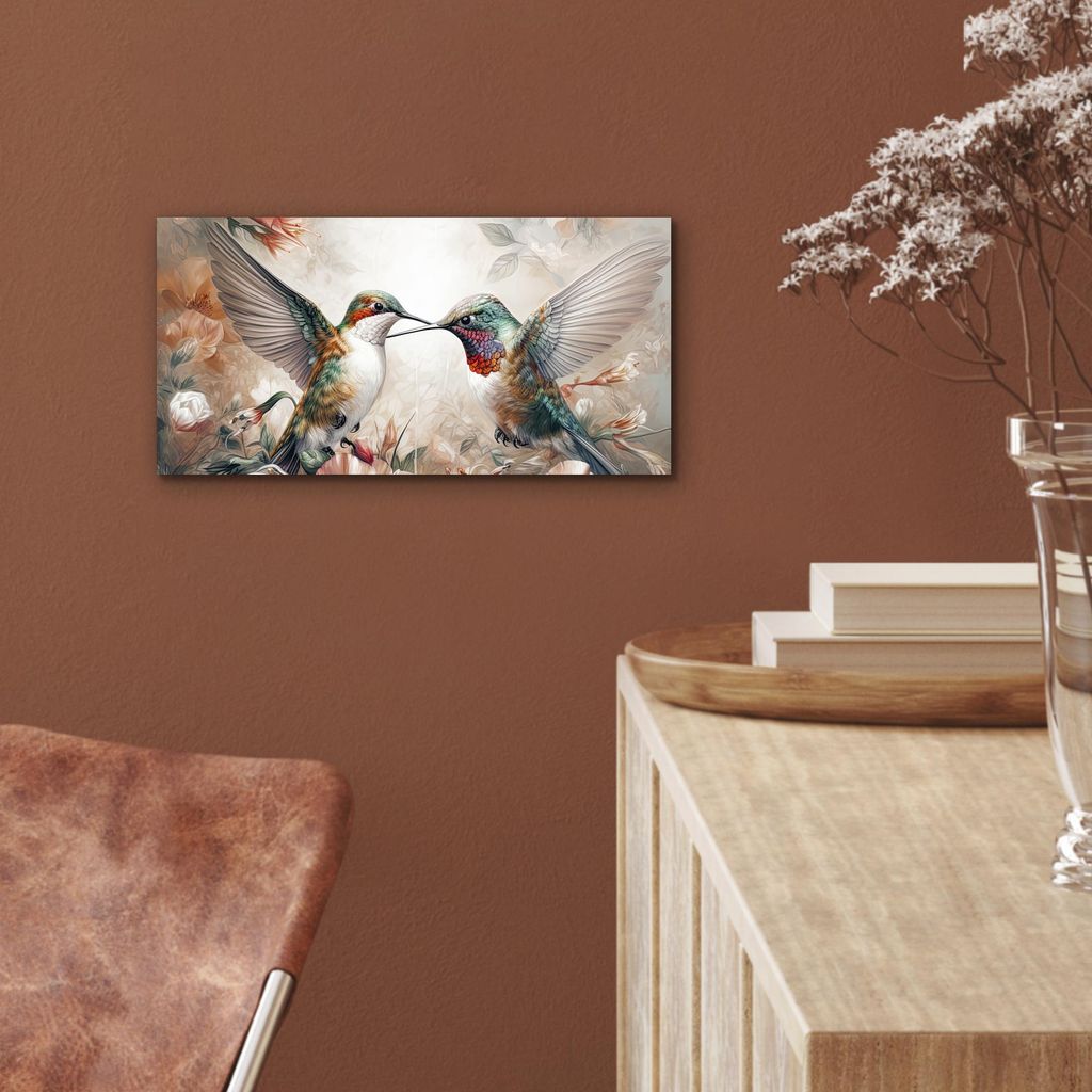 MuchoWow Wanddekoration Metall Metallbild Wandkunst 40x20 cm Kolibri - Vögel - Blumen - Natur MuchoWow Aluminium Gemälde - Bild - Aluminium
