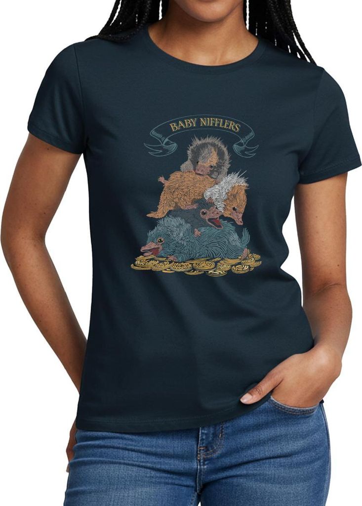 Spreadshirt Phantastische Tierwesen Baby Nifflers Frauen T-Shirt, M, Navy