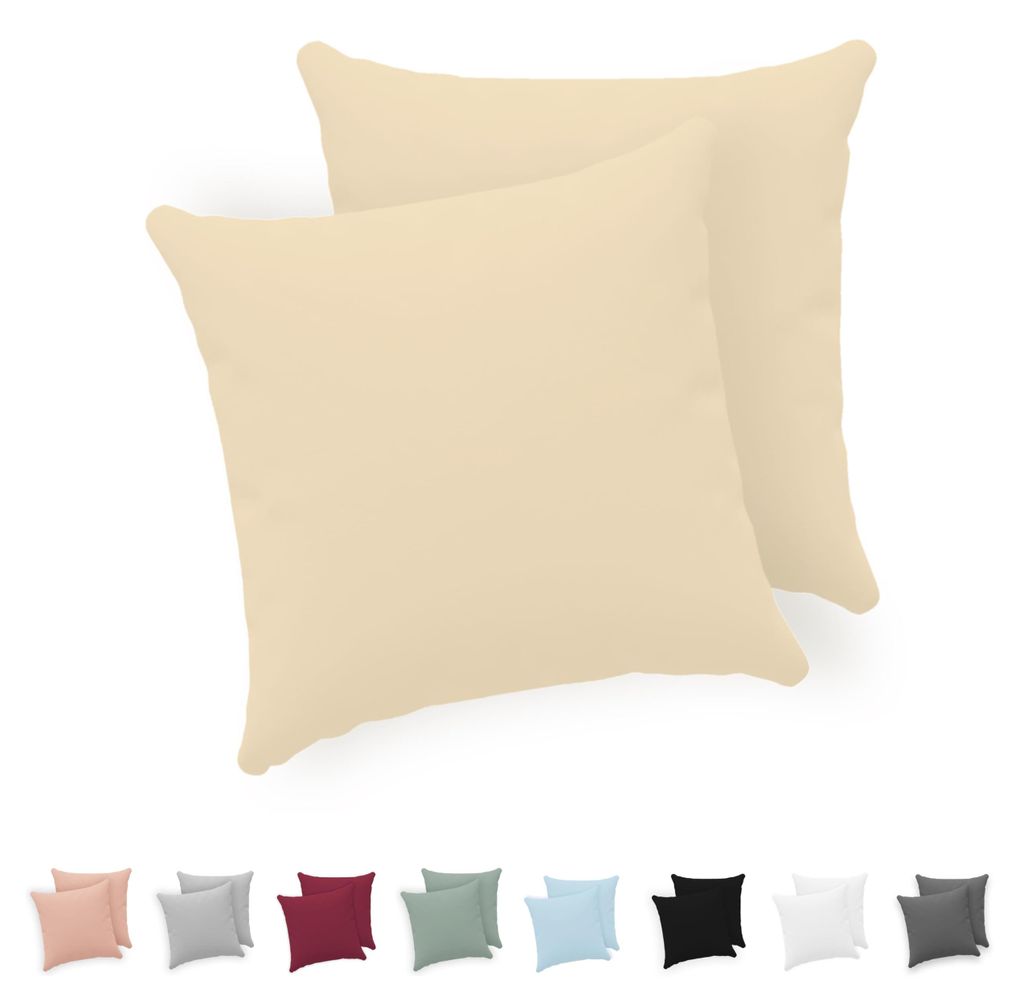 Kissenbezug 80x80 (2er-Set) – 100 % Jersey-Baumwolle, 150 g/m² – Beige – Für Kissenbezüge der Größe 80x80 cm – Kissenbezug mit Reißve...