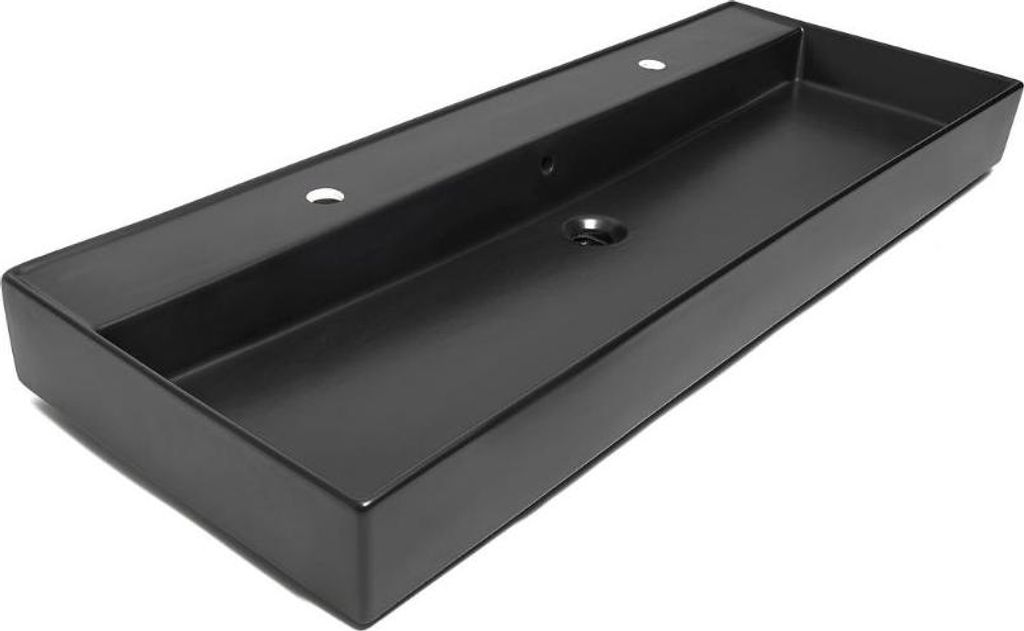SAT Infinitio Doppelwaschtisch mit Überlauf und Hahnlochbohrung 121,4 cm x 46,9 cm, schwarz matt