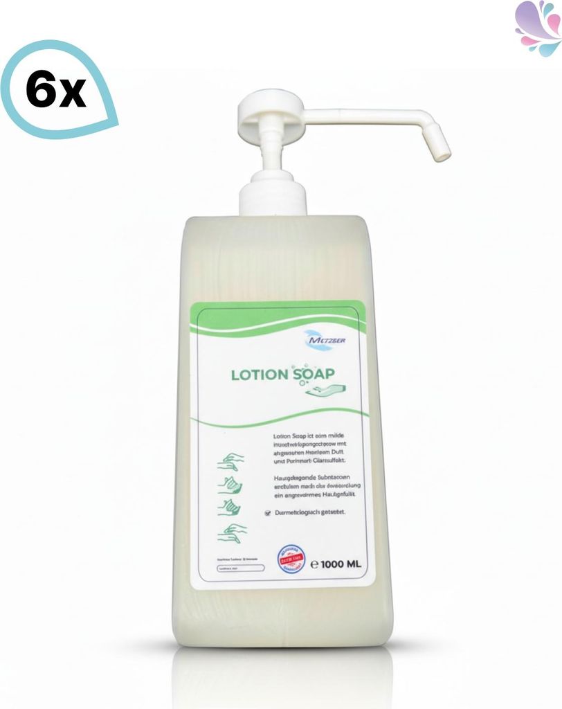 Lotion Cremeseife SET, Qualitäts- Handreinigungsseife, Flüssigseife getestet, 6x Flasche 1.000ml je SET