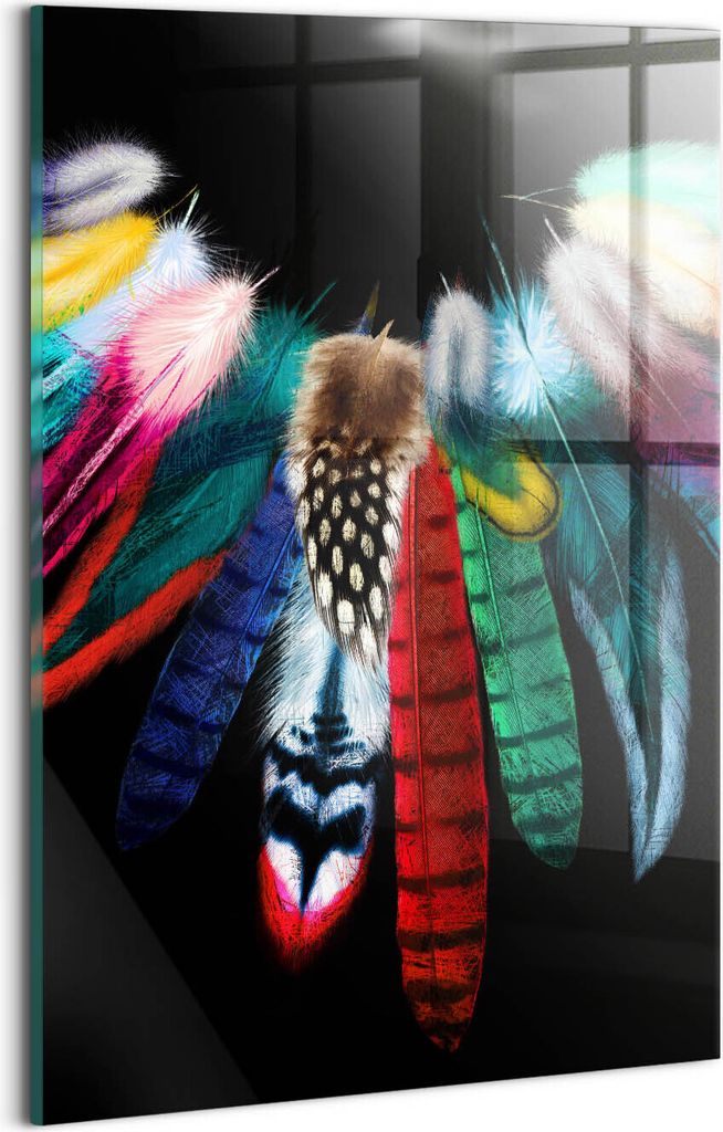 Designer Glasbild - Wandbild - Glas Bild - 20x30 cm - Bunte Vogelfedern
