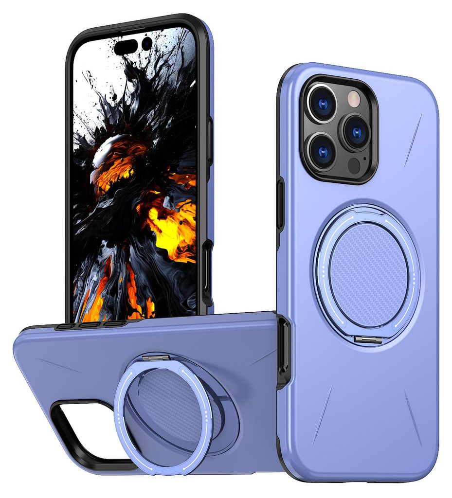 Magnetisch Hülle für iPhone 16 Pro Max, Stoßfeste Weich TPU und Hard PC Schutzhülle mit Ringhalter Ständer Lila
