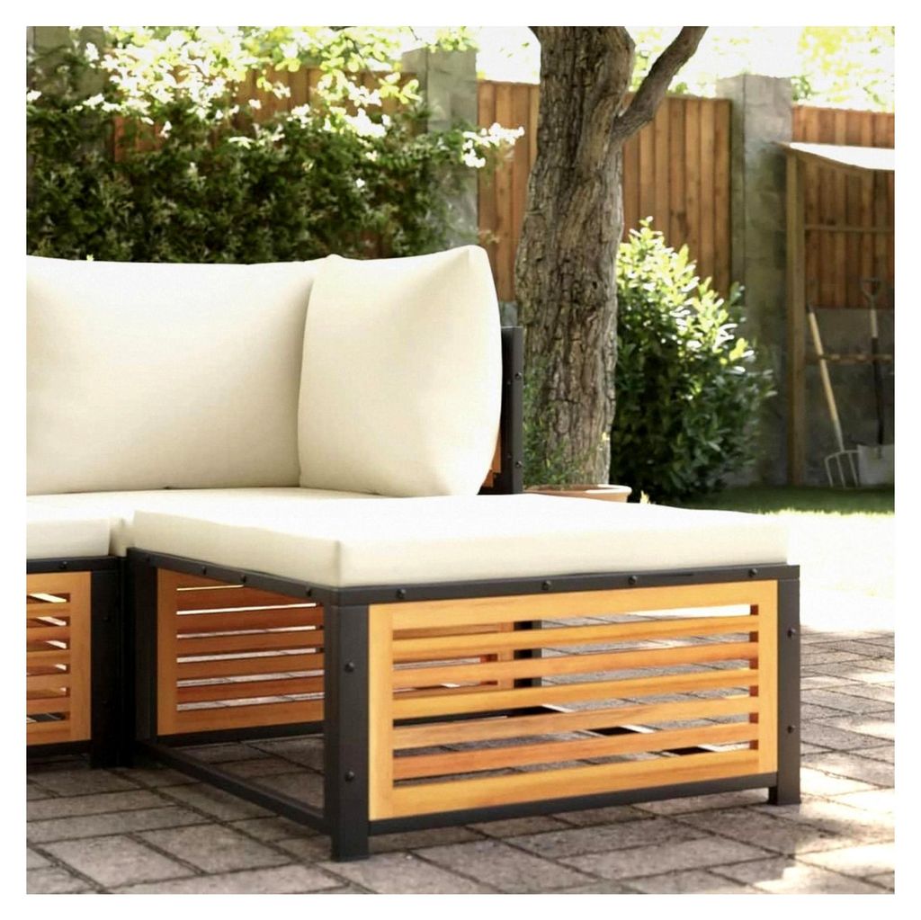 Gartenhocker aus Akazienholz mit abnehmbarem Kissen, modulares Möbel für den Außenbereich, robustes Stahlgestell, waschbarer Bezug, Tragfähigke...