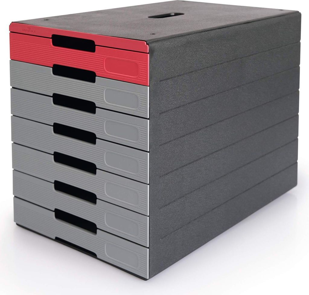 DURABLE Pojemnik z szufladami IDEALBOX PRO 7, Czerwony, Zdjęcie produktu 