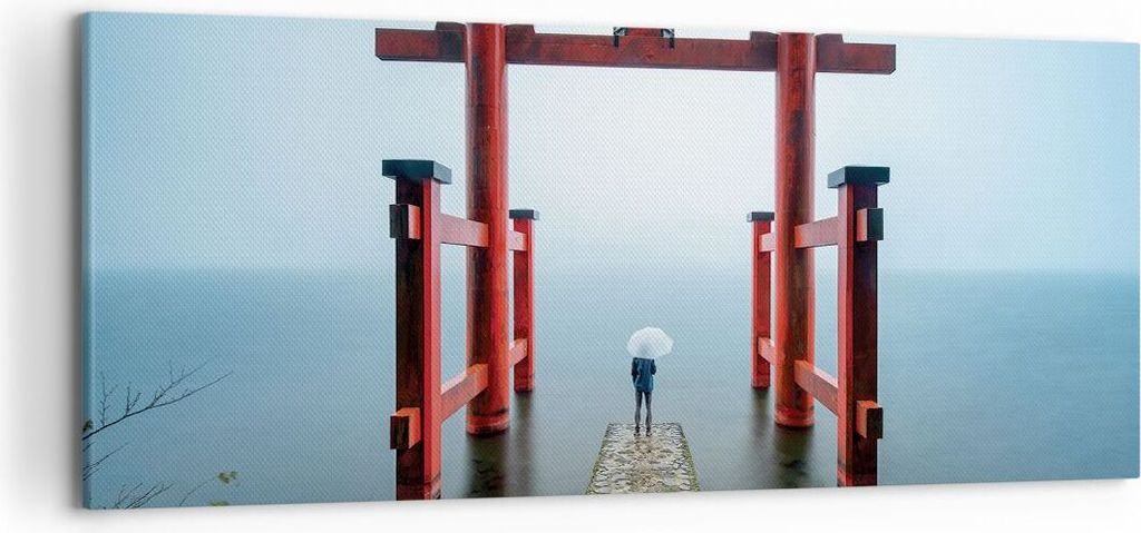 Bild auf Leinwand - Leinwandbild - Einteilig - Itsukushima-Jinja Tempel Regenschirm - 120x50cm Wand Bild Wanddeko Wandbilder Leinwanddruck Bilder W...