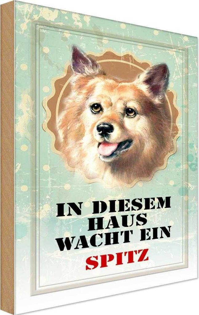 vianmo Holzschild 18x12 cm Hund in diesem Haus wacht ein Spitz Tier Haustier