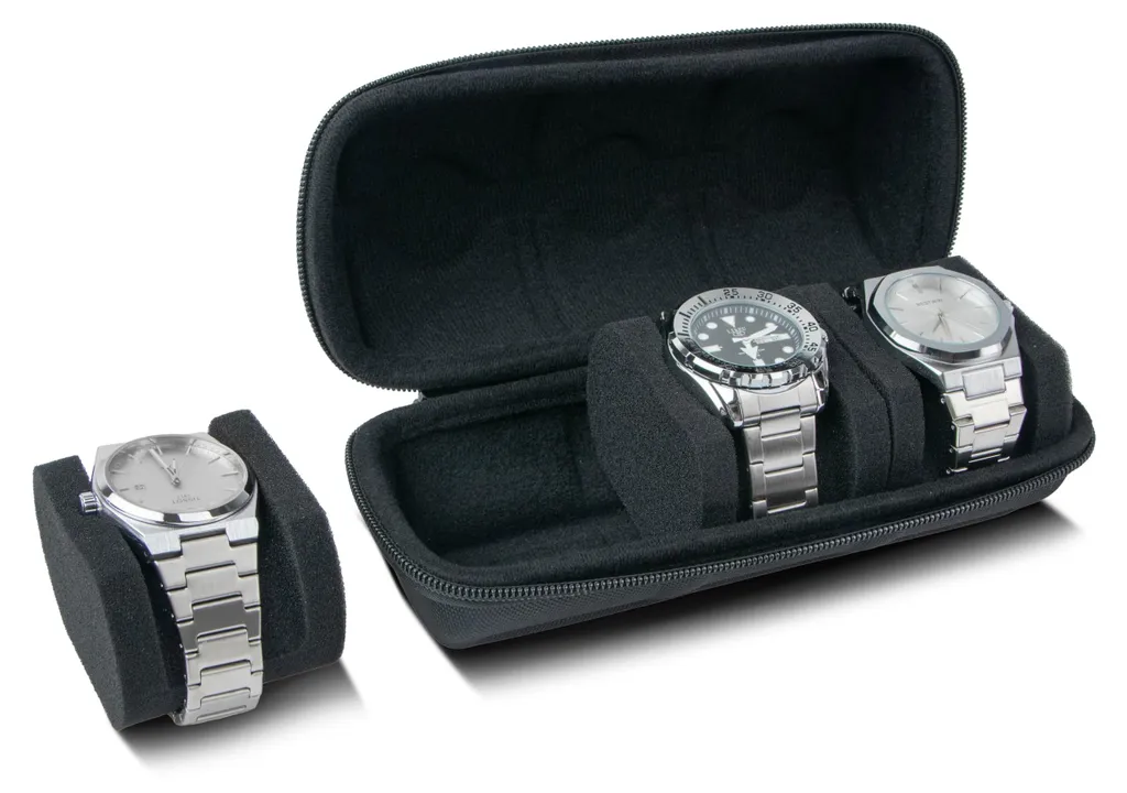 Boîte à montres : Étui à roulettes pour 3 montres en cuir noir élégant