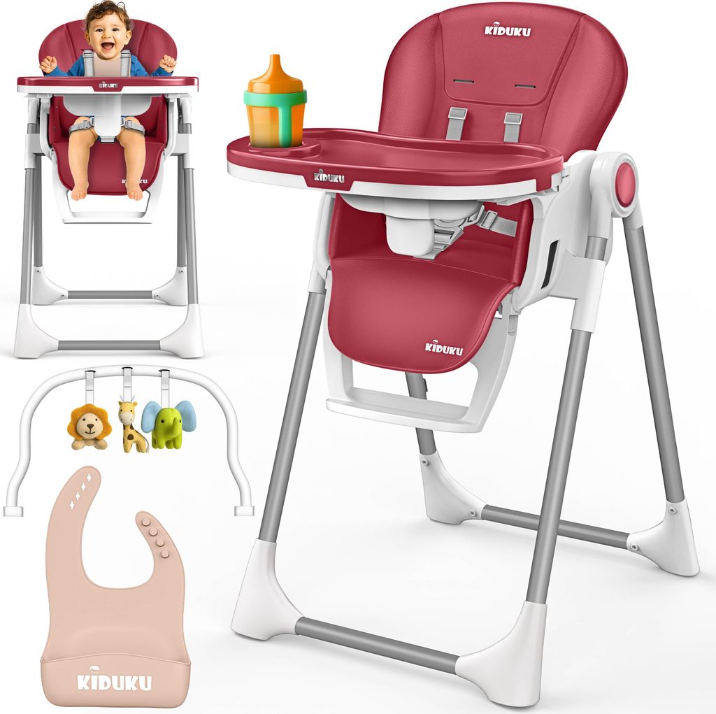 KIDUKU Hochstuhl Baby 3in1 mit Neugeborenenaufsatz + Lätzchen, Spielbogen & Tisch | Kinderhochstuhl klappbar mit Liegefunktion | Kombihochstuhl ...