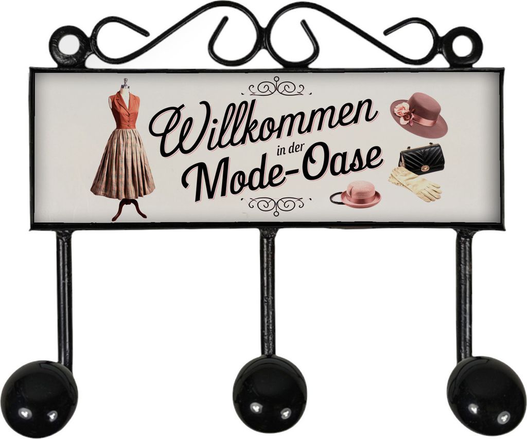 Willkommen in der Mode-Oase Kleiderhaken Leiste mit 3 Haken Vintage