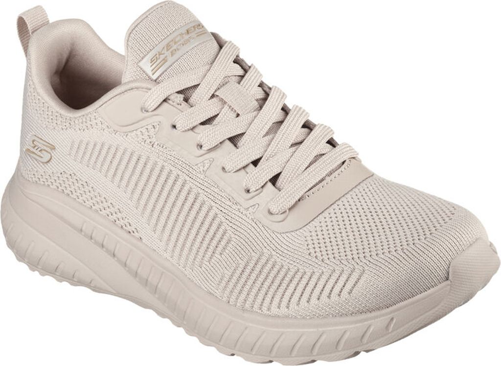 A single Skechers BobsSport Squad Chaos women's sneaker in a nude color is shown against a white background.