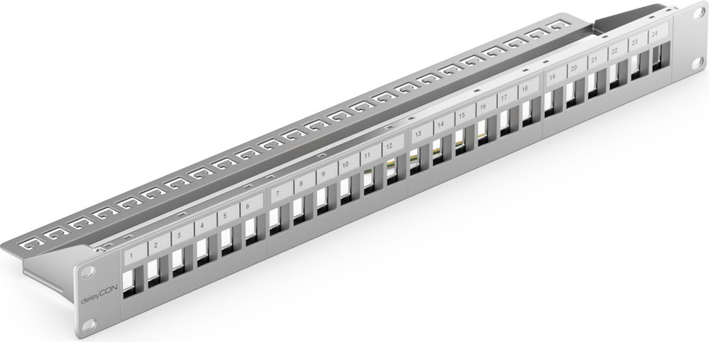 deleyCON 24 Port Patchpanel Patchfeld Modular für Keystone Module 1HE 19 Zoll Rackeinbau Kompatibel CAT5 CAT6 CAT7 CAT8 LAN Netzwerk Verlegekabel ...