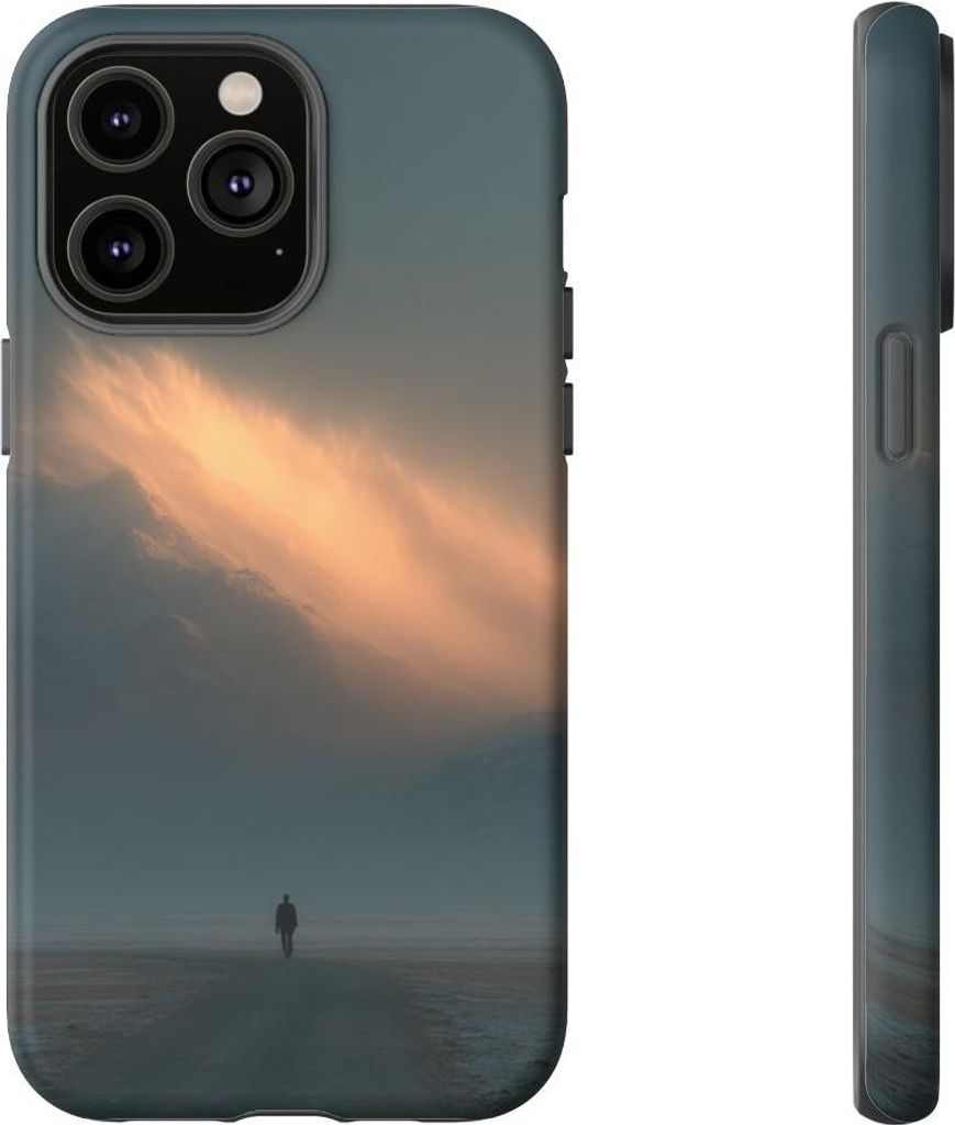 Einsame Gestalt auf dem Weg zum leuchtenden Berg – Hülle Kompatibel mit iPhone 14 Pro Max