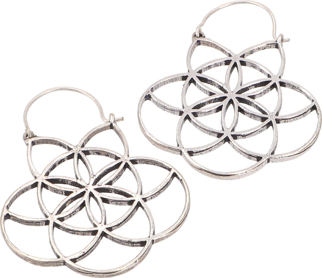 Tribalohrringe aus Messing, Flower of Life Ethnoohrringe, Tribal Ohrringe, Yogaschmuck - Silber _1, Silber-Farben, 3,5*4,5 cm, Ohrringe + Ohrstecke...