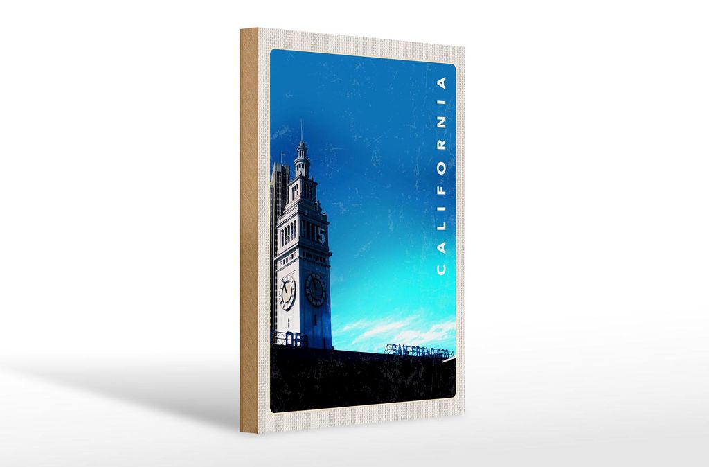 Holzschild Reise 20x30cm San Francisco Californien Uhr Turm