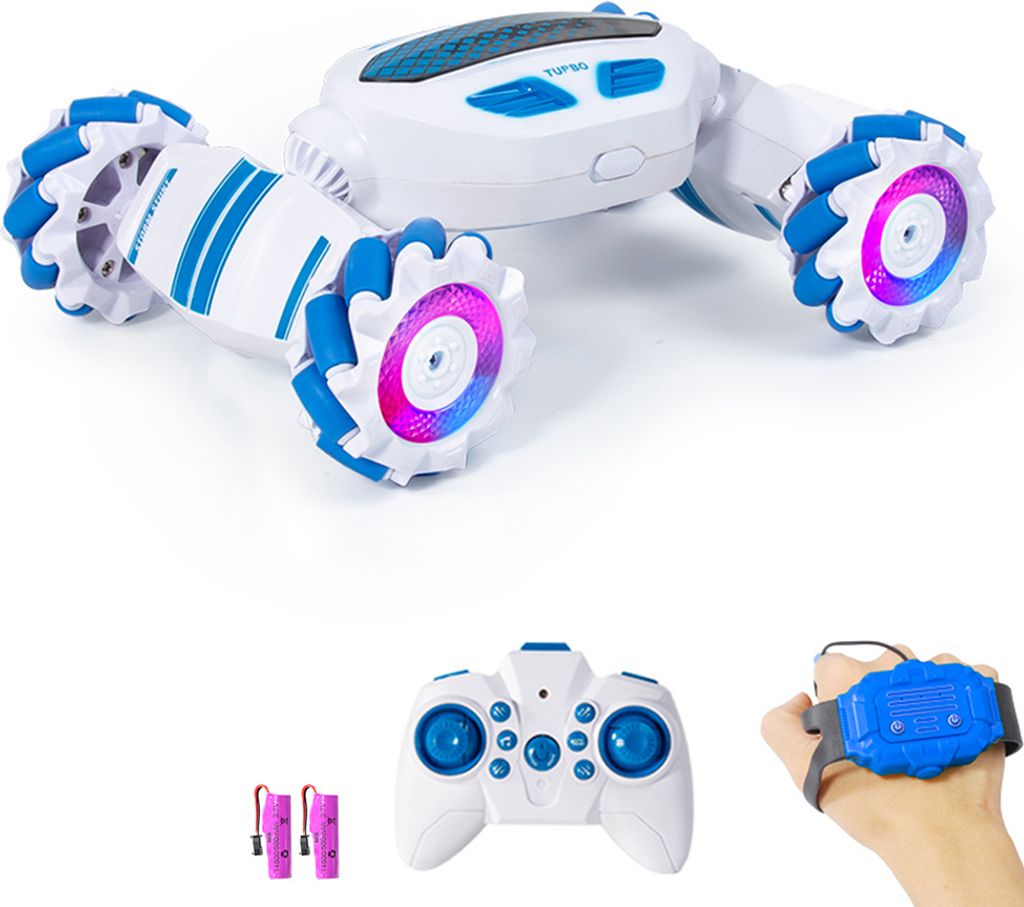 Ferngesteuertes Stunt-Auto fuer Kinder, 2,4 G, Gestenerkennung, ferngesteuertes Auto, 4WD-Spielzeugauto mit Lichtern, Musik, 2 Batterien, Geschenke...