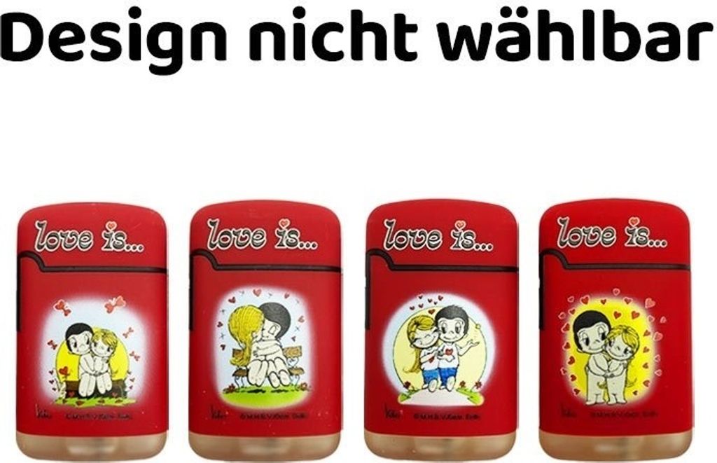 1x Easy Torch Feuerzeug, Blaue Jetflamme *Love is...* Design, nicht wählbar