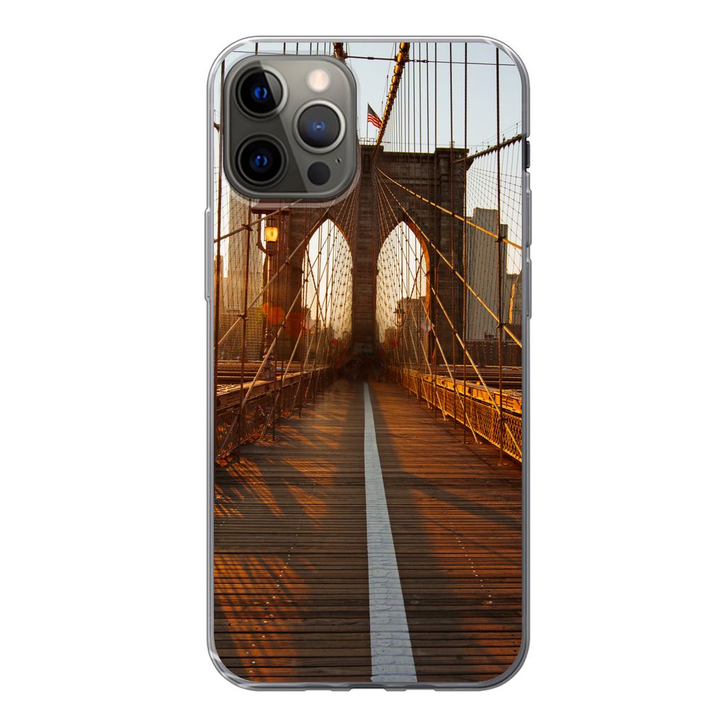 MuchoWow Handyhülle Schutzhülle Hülle für iPhone 12 Pro Brooklyn Bridge in New York bei Sonnenuntergang Silikon Softcase Handy Hülle - Abdec...
