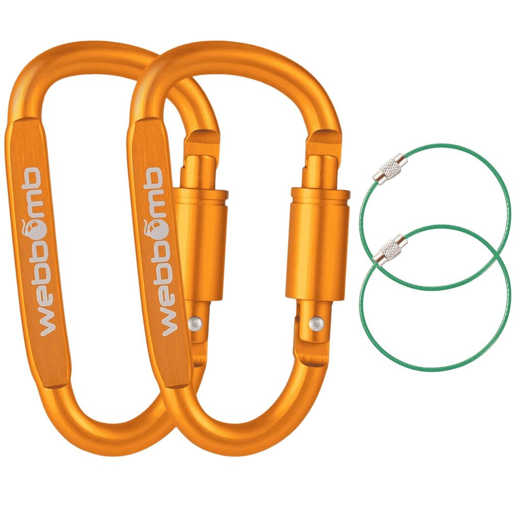 WEBBOMB® 2x Karabiner Haken mit Schraubverschluss 80mm GOLD Produktbild 