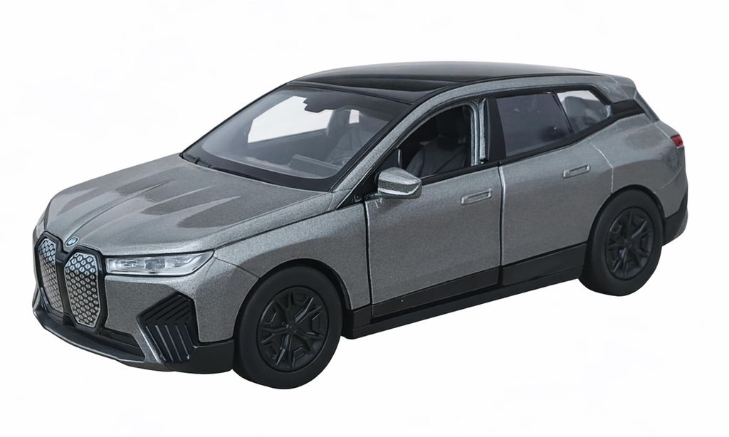 BMW iX Modellauto 11,8cm Modell Auto aus Metall mit Rückzug Spielzeugauto Spielzeug Geschenk Welly 26 (Grau)