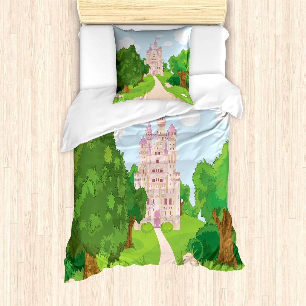 ABAKUHAUS Märchen Bettbezug Set für Einzelbetten, Mittelalter-Gebäude, Milbensicher Allergiker geeignet mit Kissenbezug, 135 cm x 200 cm - 80 x ...