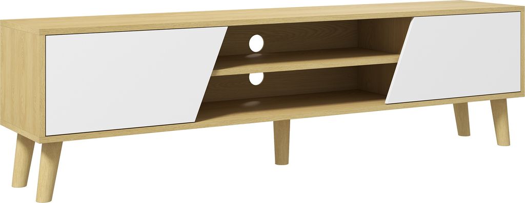 HOMCOM TV-Schrank, Wohnzimmermöbel, TV-Tisch mit 2 Türen, 2 Regalen und 5 Holzbeinen für Fernseher bis zu 65 Zoll, 150 x 30 x 42 cm, Eiche