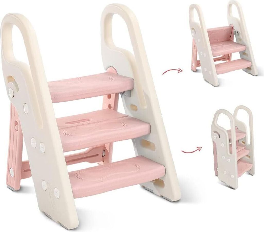 Onasti Tritthocker für Kinder, 2 Stufen-3 Stufen höhenverstellbarer Kinderhocker mit Griffen, faltbar, multifunktional, für Bad, Kinderzimmer, K...