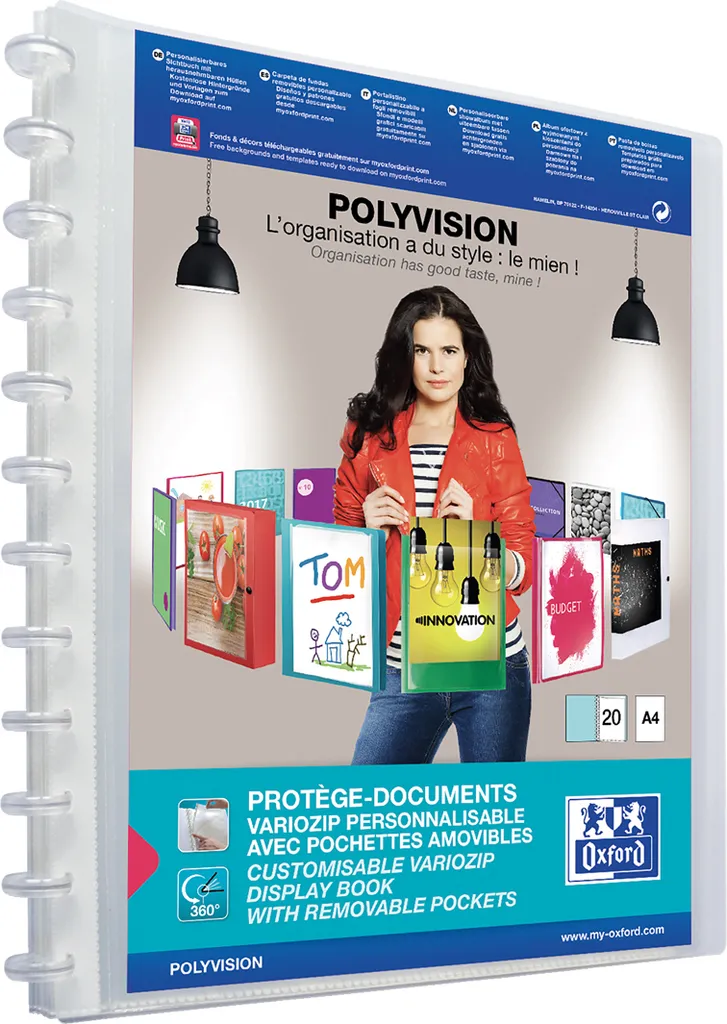 Reliure Vario-Zipp Polyvision Oxford Transparente avec 20 Pochettes