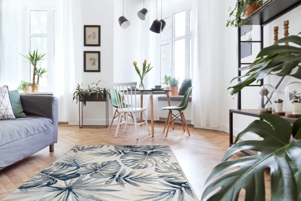 Tapis Monstera BOTANIC Écru Multicolore Résistant UV et Intempéries - 5