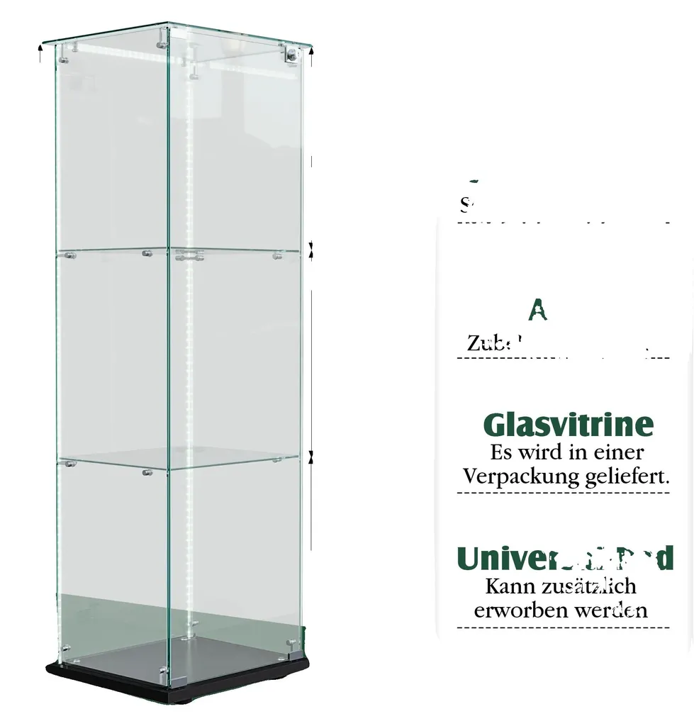 Vitrine en verre noir à 3 étagères et éclairage LED intégré - Modèle VTR-30B