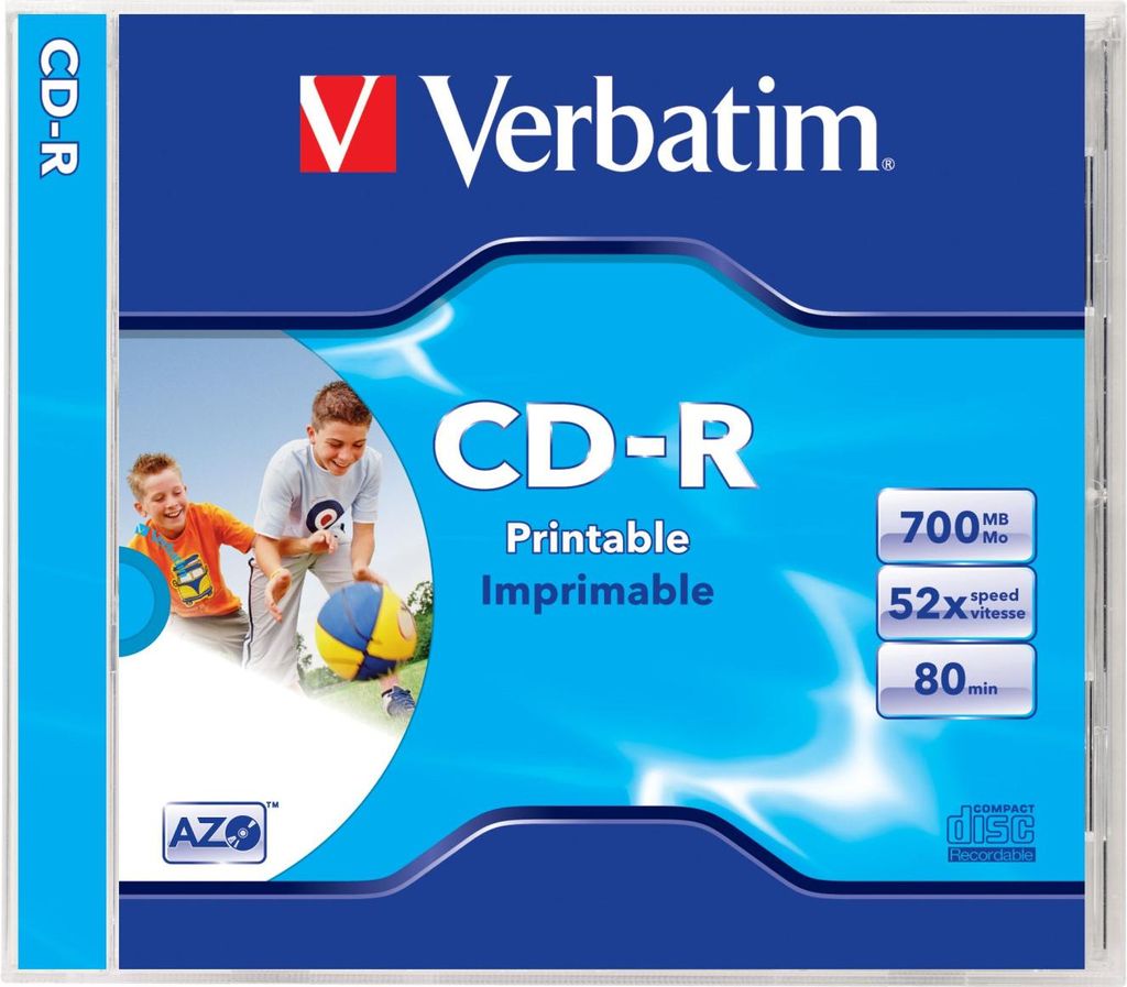 Verbatim CD-R AZO Wide Inkjet Printable, CD-R, 700 MB, 52x, Immagine del prodotto 