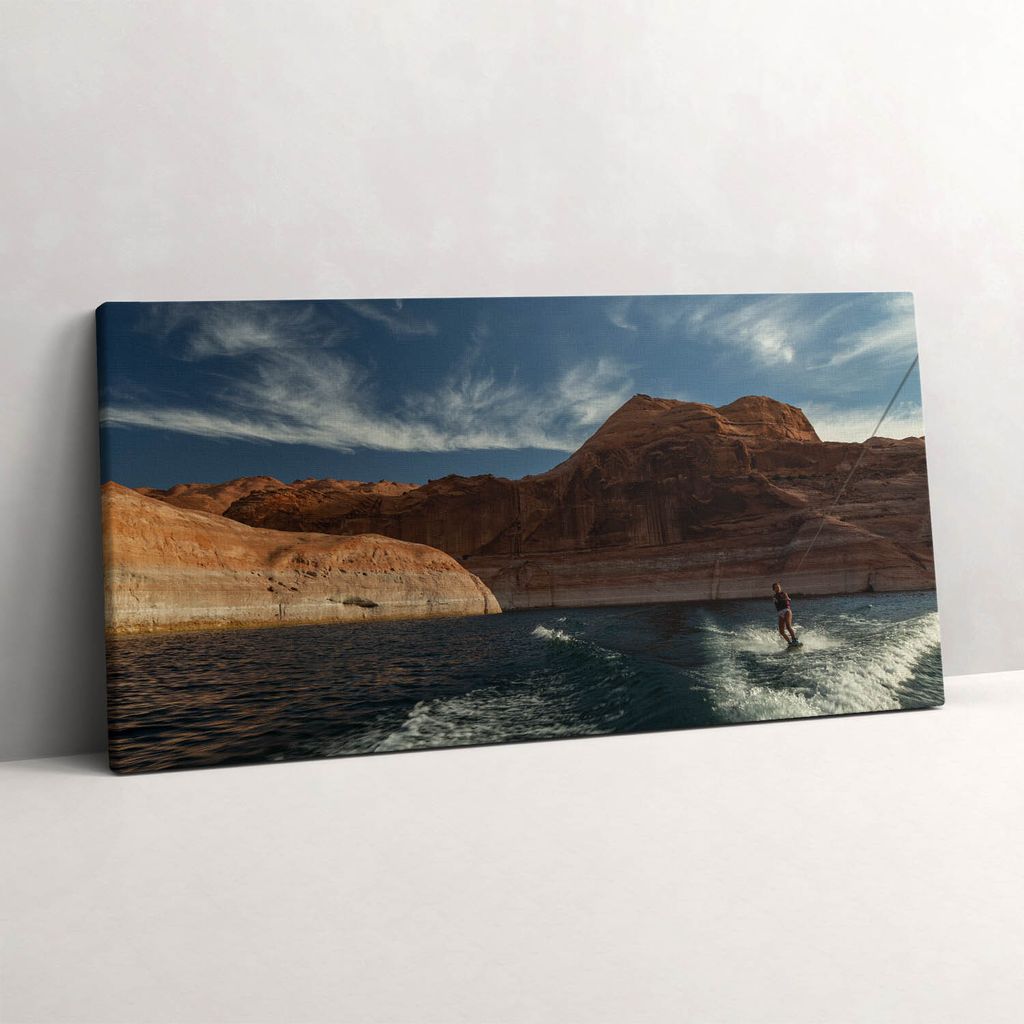 Person beim Wasserski – Leinwandbild Wandbild – 140x70 cm – Leinwandbilder – Wandbilder – Schlafzimmer – Flur