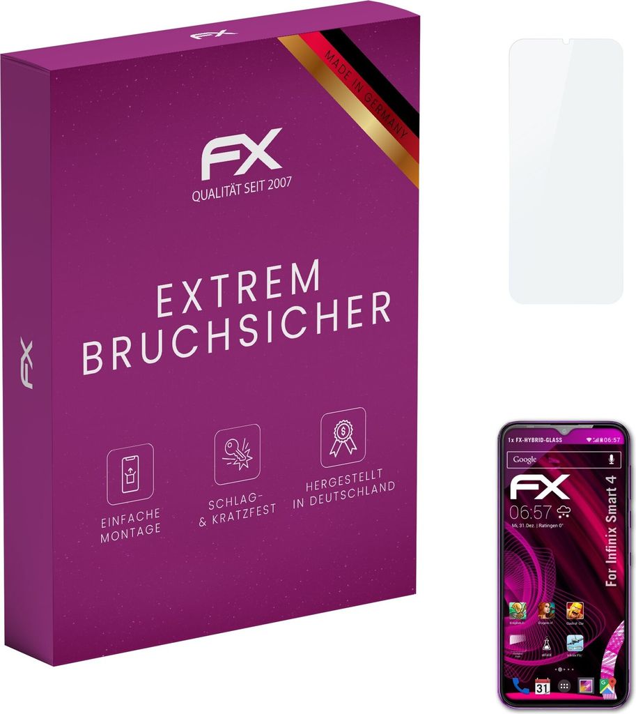 atFoliX FX-Hybrid-Glass Displayfolie kompatibel mit Infinix Smart 4 Glasfolie