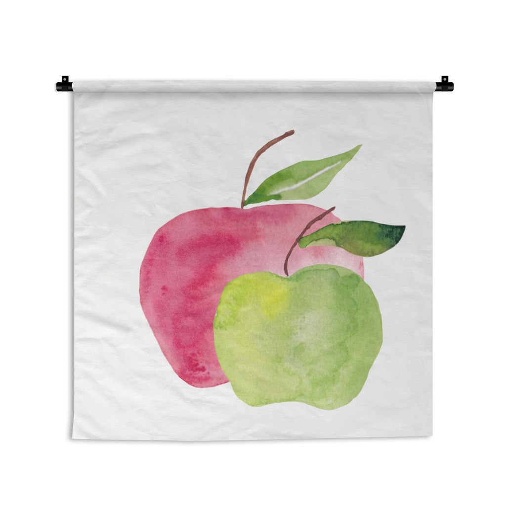 MuchoWow Wandteppich Wandbehang Äpfel - Aquarell - Weiß 150x150 cm Tapisserie Dekoration Wandtuch - Wohnaccessoires - Modernes